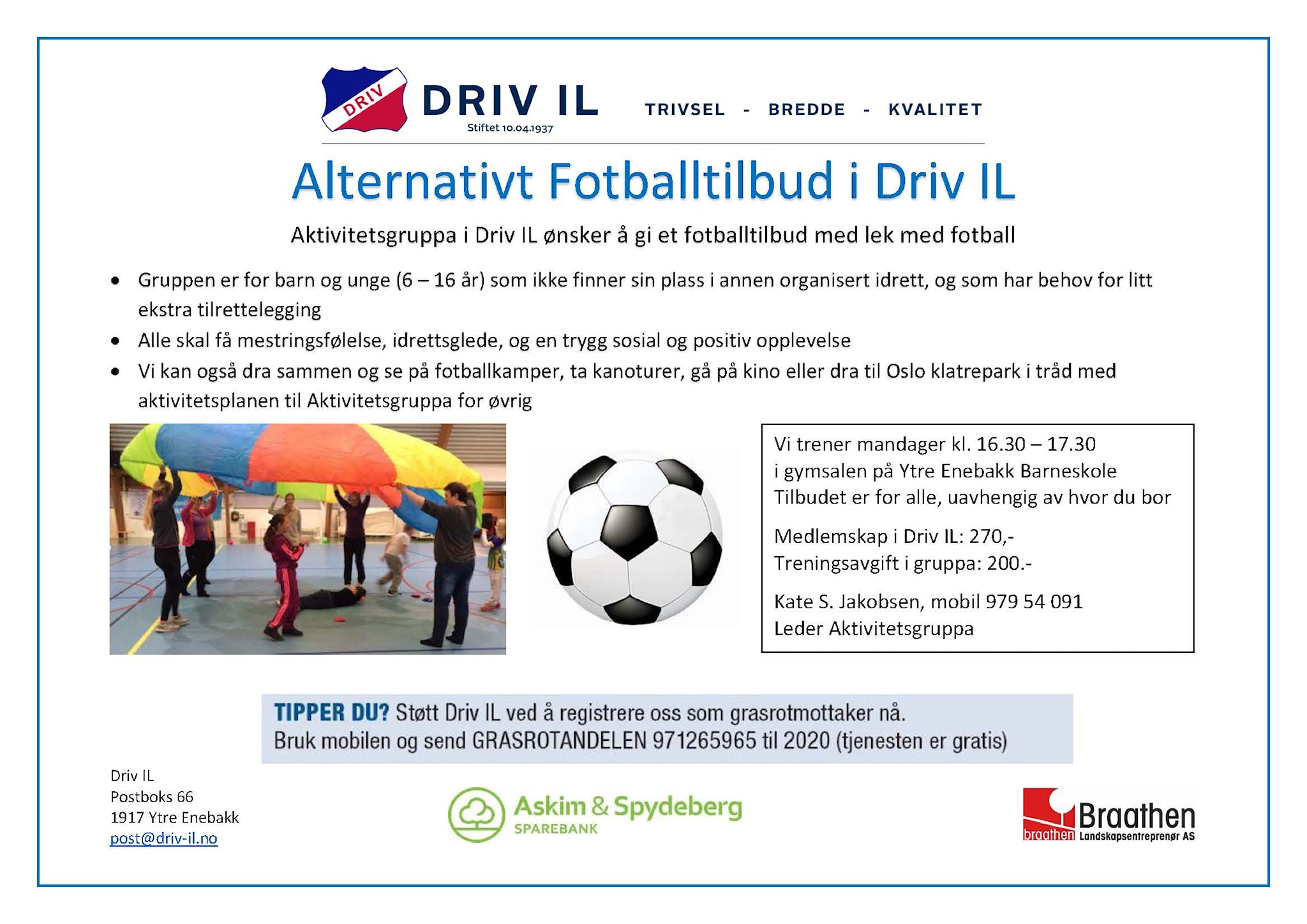 Alternativt Fotballtilbud i Driv IL, oppstart 3.9.18